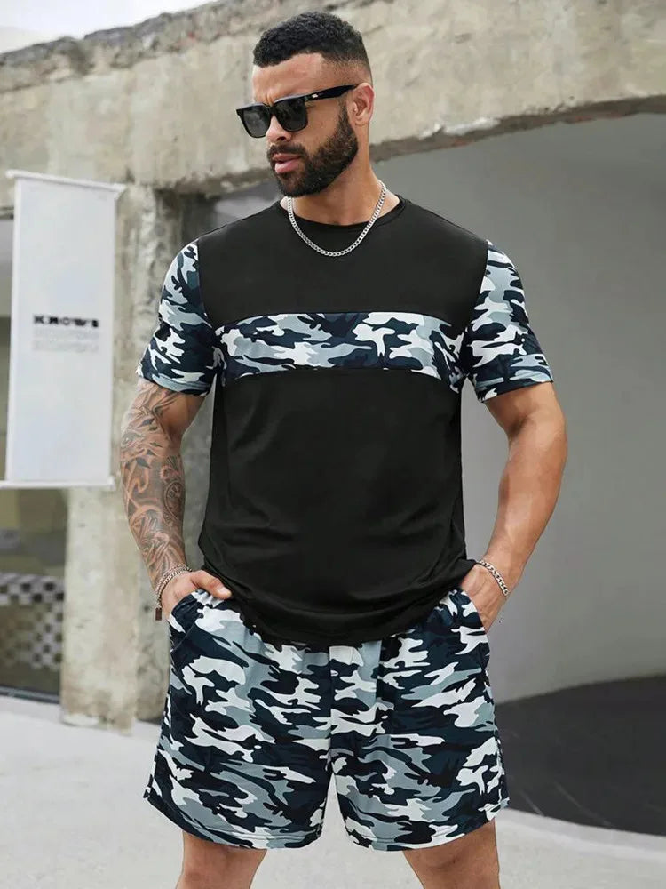 Summer Men's Casual Short Sleeve Suit Retro Fashion Pattern