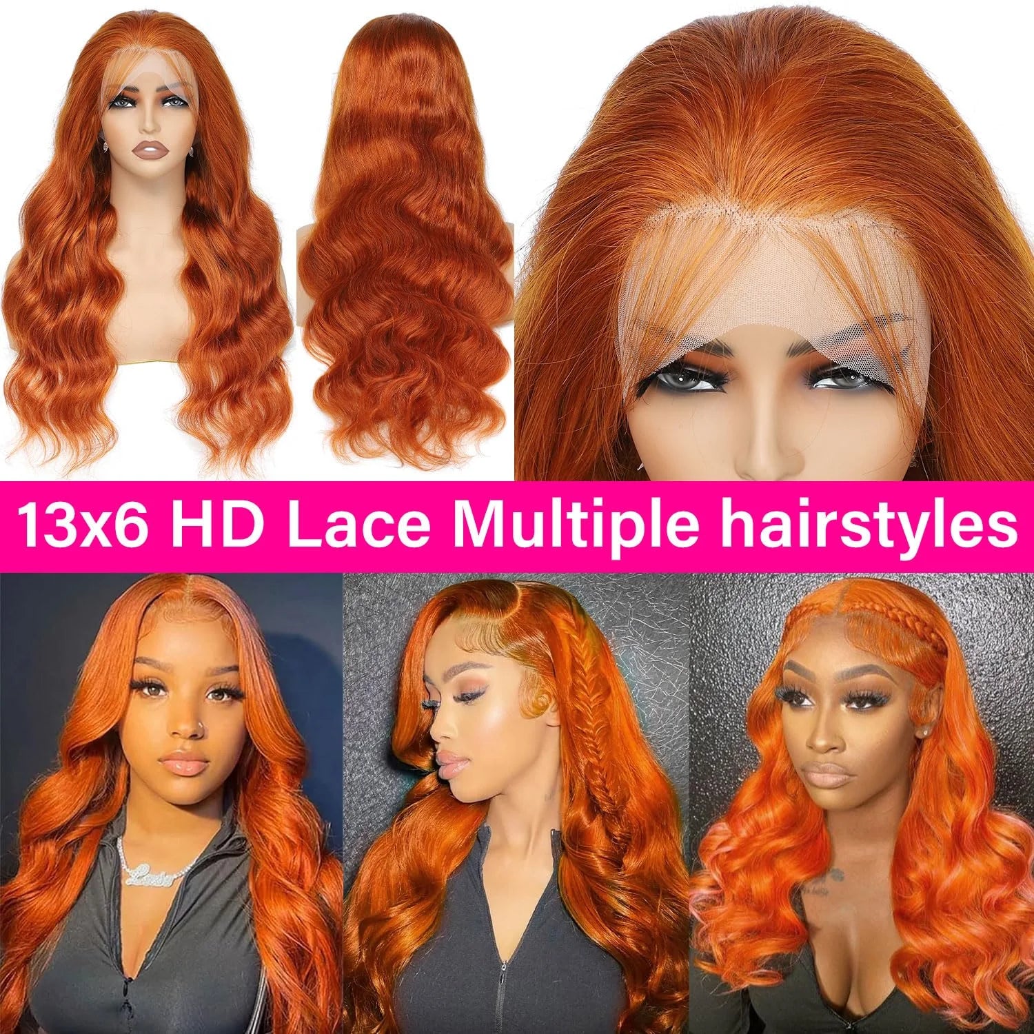 Orange Ginger Body Wave 13x6 HD Transparent Lace Front Wig