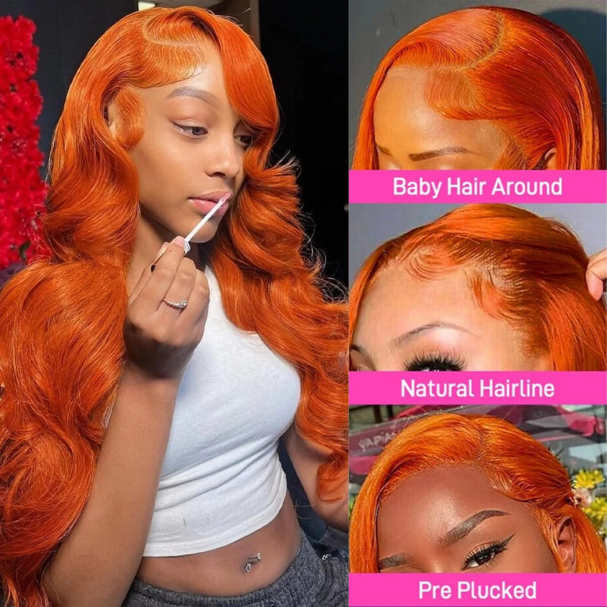 Orange Ginger Body Wave 13x6 HD Transparent Lace Front Wig