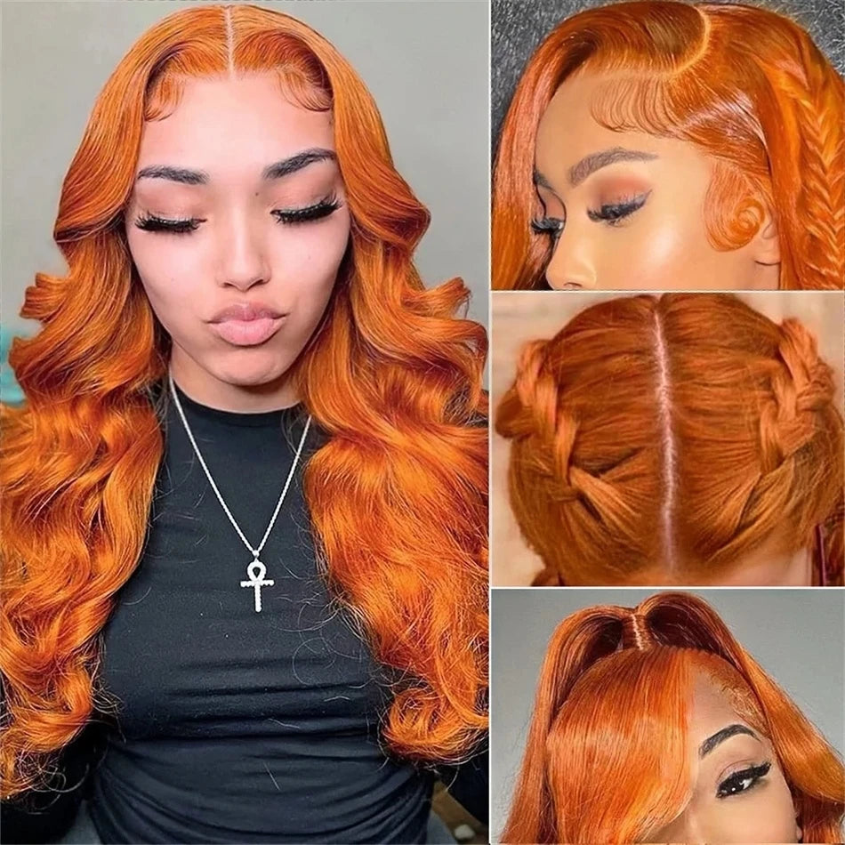 Orange Ginger Body Wave 13x6 HD Transparent Lace Front Wig