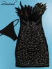 Znaiml Sexy Feathers Rhinestones Backless Diamond