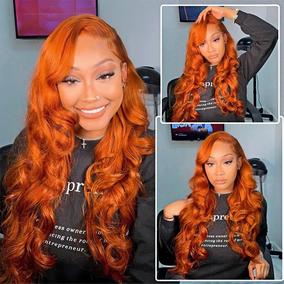 Orange Ginger Body Wave 13x6 HD Transparent Lace Front Wig